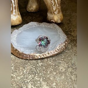 Silver Flower Rainbow Topaz Ring